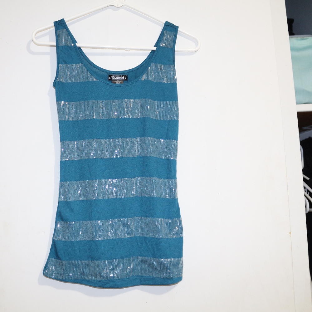 Blue Sequin Stripe Tank Top small S